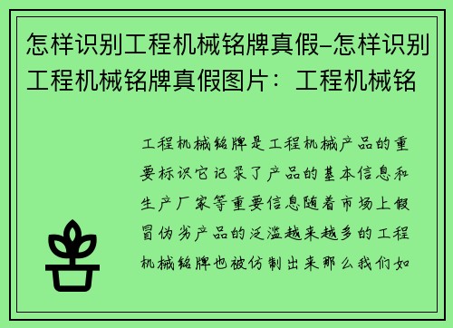 怎样识别工程机械铭牌真假-怎样识别工程机械铭牌真假图片：工程机械铭牌真假辨别技巧